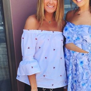 White floral off shoulder blouse, great for summer